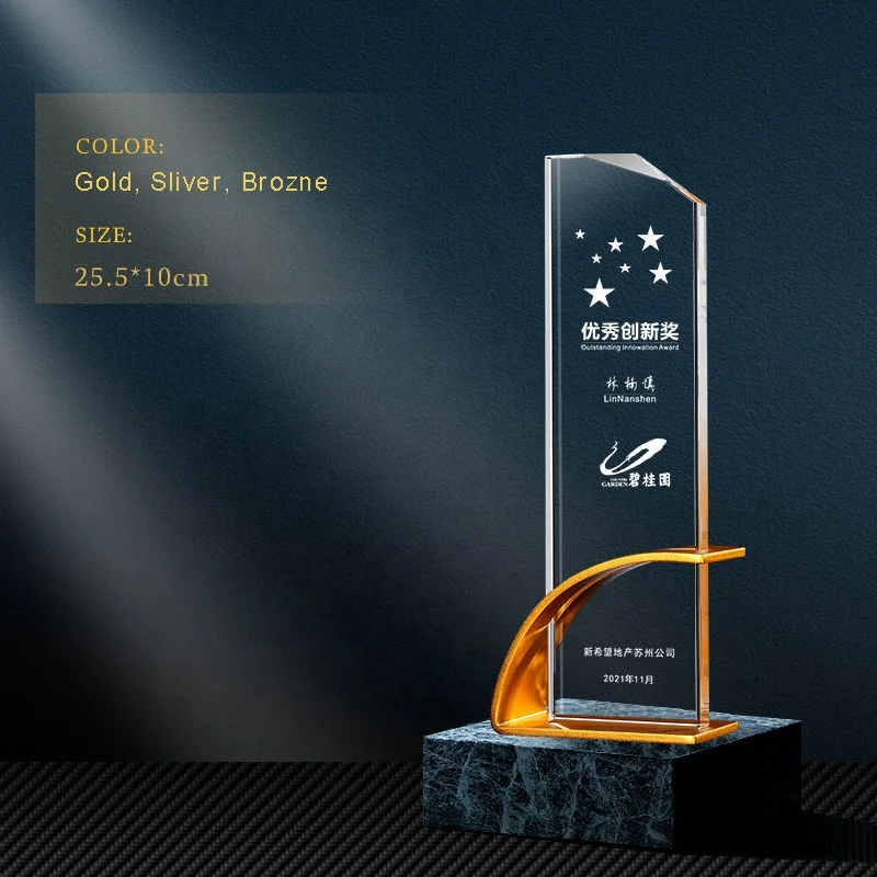 High Grade Customized Creativity Lettering Trophy Metal Crystal Award For Annual Meeting