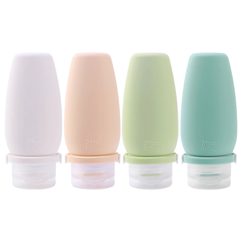 60ml 2oz Leak Proof Toiletry Travel Container Refillable Silicone Shampoo Dispenser Bottle TSA Approval Silicone Travel Bottles