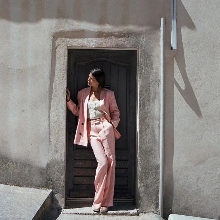 2022 new arrival double-breasted linen casual suit women clothes women suit pants