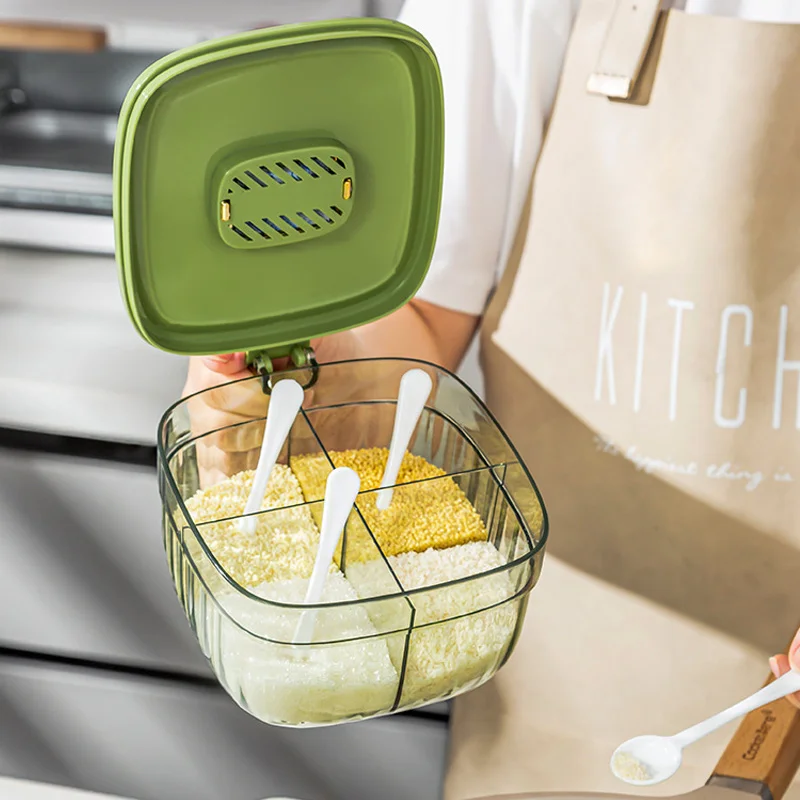 Plastic 2/4 Grids Square Condiment Seasoning Storage Box With Spoon Pepper Container Spice Multi Function