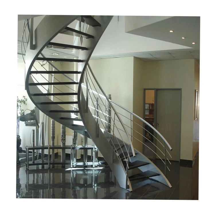 DIY Curved Shape Steel Bar Round Staircase Design Villa Indoor Iron Spiral Arc Stairs