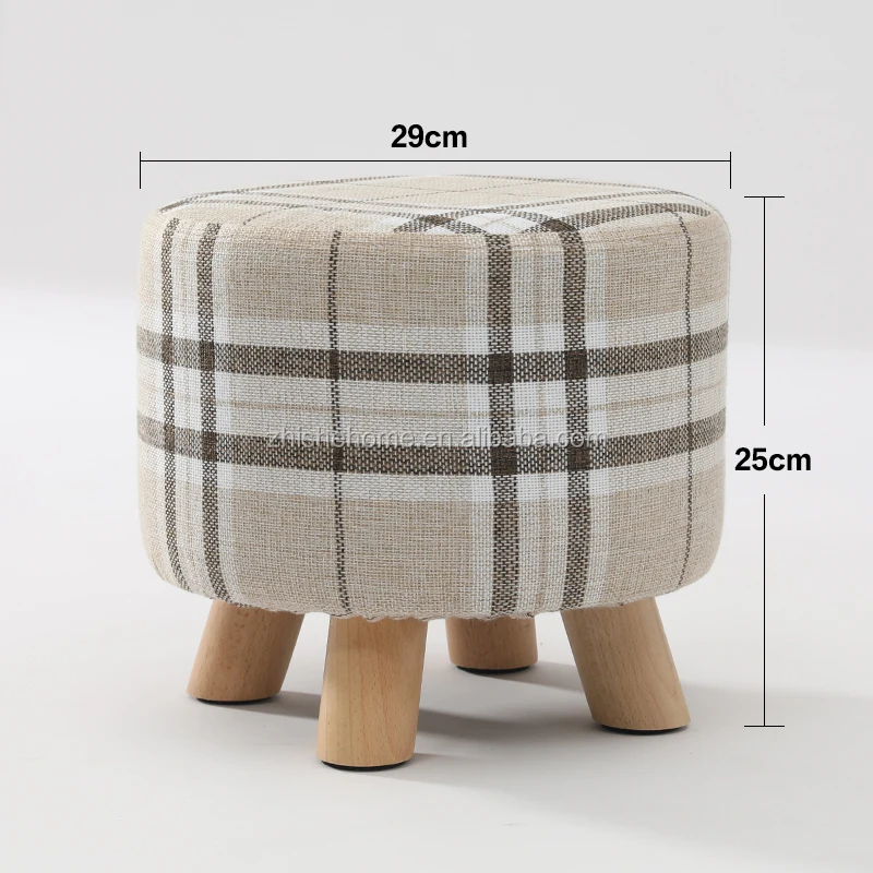 Removable Wood Leg Kids low stool footrest Ottomans Upholstered Footstool Round Pouf Stool