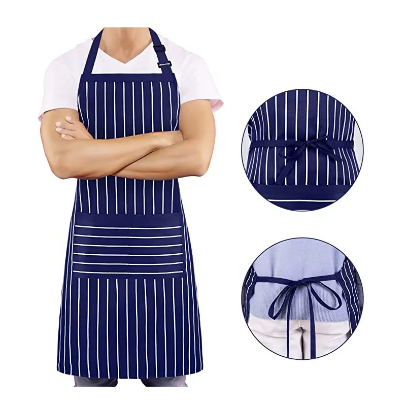 High Quality Waiter Black Stripes Promotion Apron BBQ Polyester Cooking  Chef Fast-food Apron