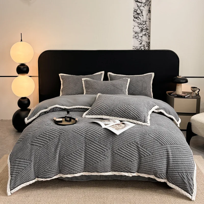 Fluffy Queen Comforter Set Super Soft Sherpa Grey Comforter for Queen Size Bed Luxury Warm Bedding Set for Winter Fuzzy Bed Set