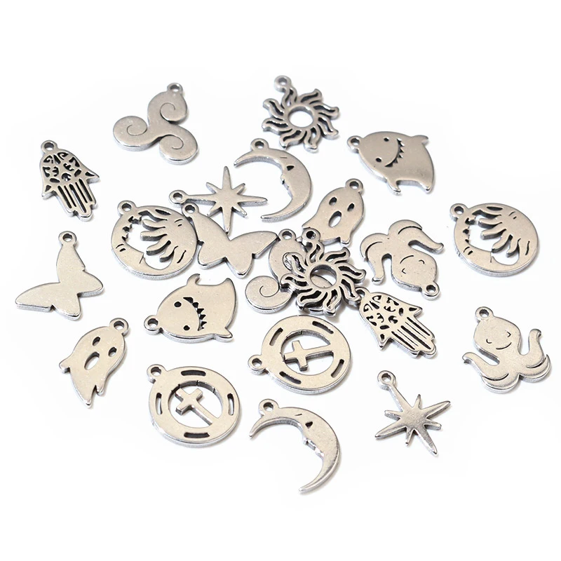 30pcs Stainless Steel Small Charms Ghost Moon Butterfly Star Cute Pendant Charm DIY Jewelry Making Accessories Necklace Bracelet