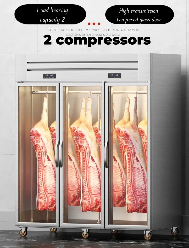 9- Supermarket Shelves Meat Display Refrigerator for Butcher Shops Hanging Meat Storage Unit