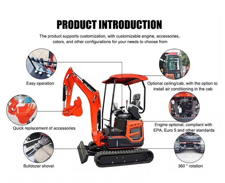 Best Prices Epa/Euro5 Mini Excavator Digger Machine with Kubota Engine 1Ton Accessories for Construction Used for Sale in China