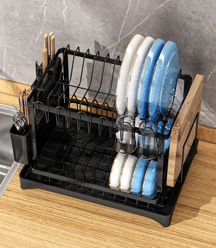 Dish Drying Rack Kitchen Counter Top Organizer Sink Drainer Bowl Cutlery Dryer Shelf