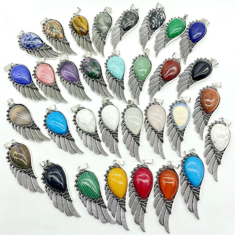 Alloy natural stone Crystal Angel Wings pendant necklace accessories semi-gemstone carved crystal craft jewelry crystal necklace
