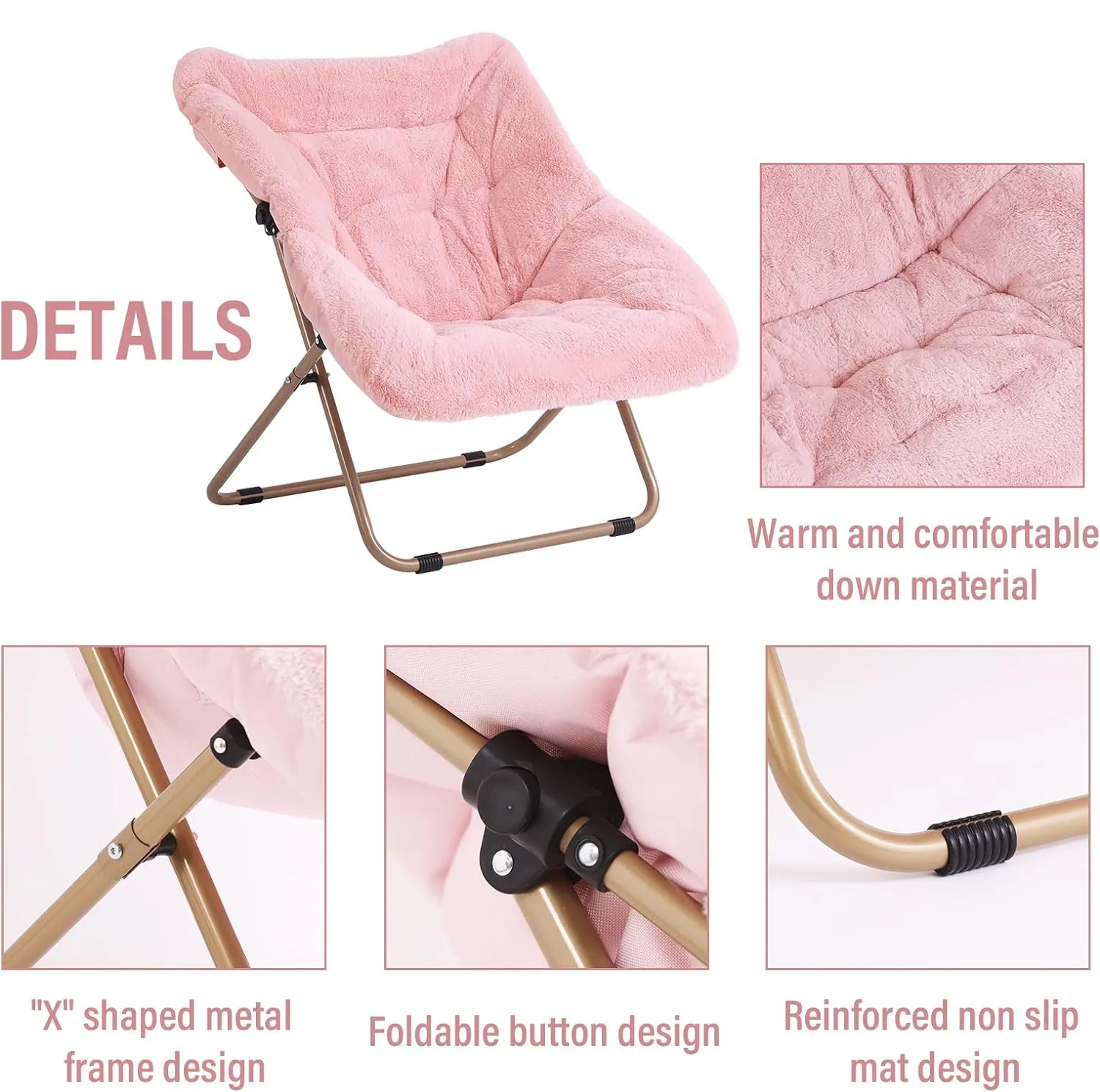 Soft Faux Fur Oversized Folding Accent Lounge Lazy Moon Chairs Living Room Garden Courtyard Modern Saucer Chair with Ottoman