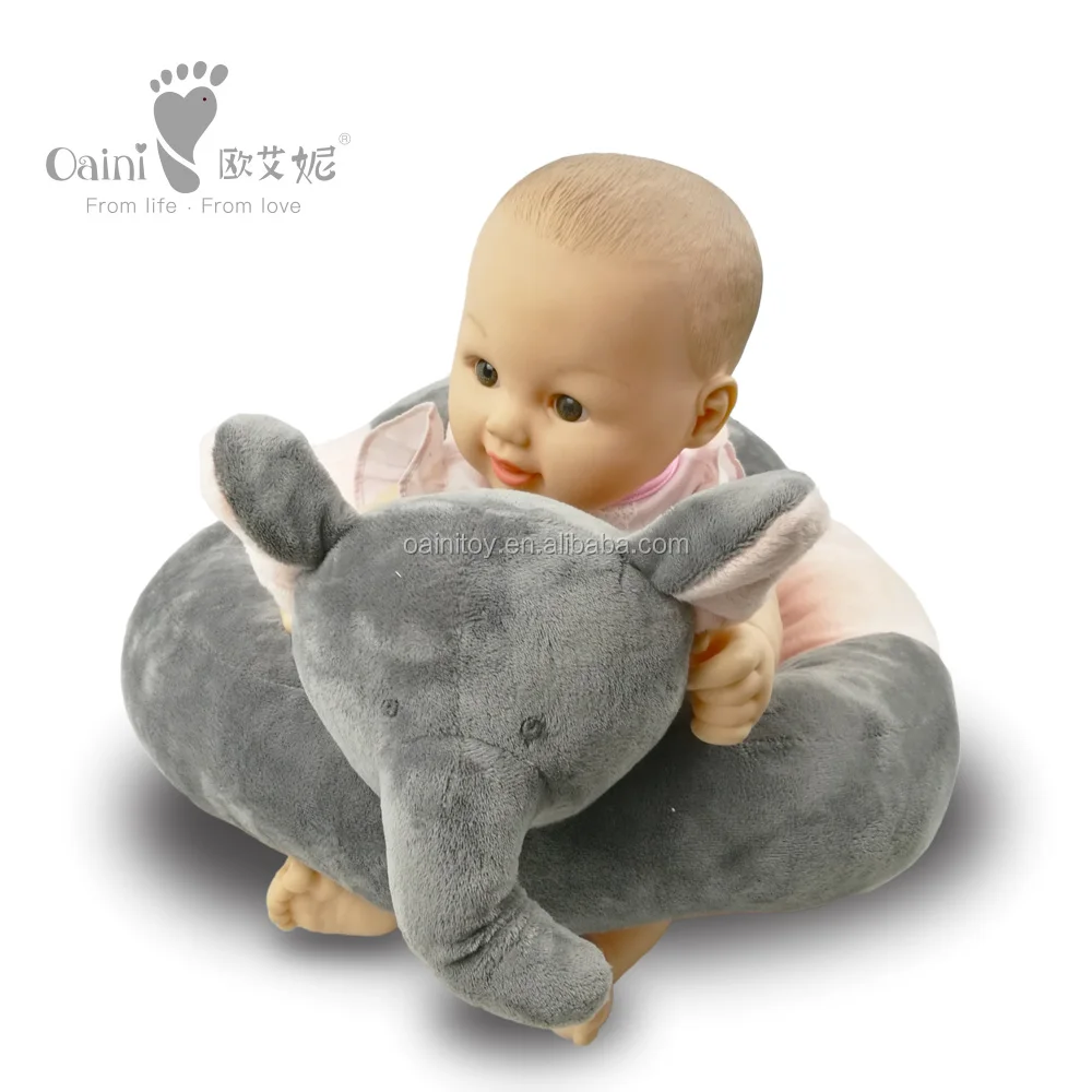 Factory Popular Cotton Learning Baby Sofa ODM OEM Cute Plush Animal Baby Feeding Chair Grey Elephant Infant Sofa