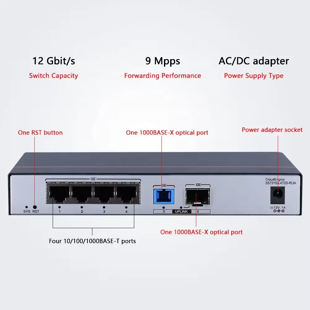 S5731S-L4T2S-RUA TX1310 nm/RX1490 nm AC power 98011769 Campus фиксированный переключатель