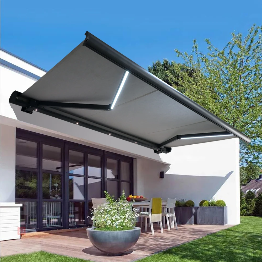 Electric Retract Heavy Duty Awning Outdoor 6m Manual Wall Mounted Garage Retractable Sun Shade Motorized Full Cassette Awning