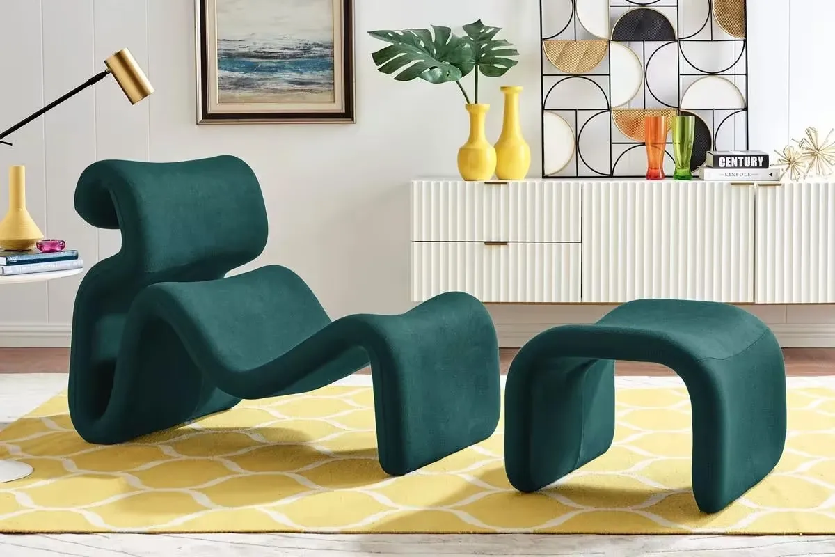 Italian design living room furniture Abstract line folding bending recliner Glass fiber  recliner chair Bring an Ottoman