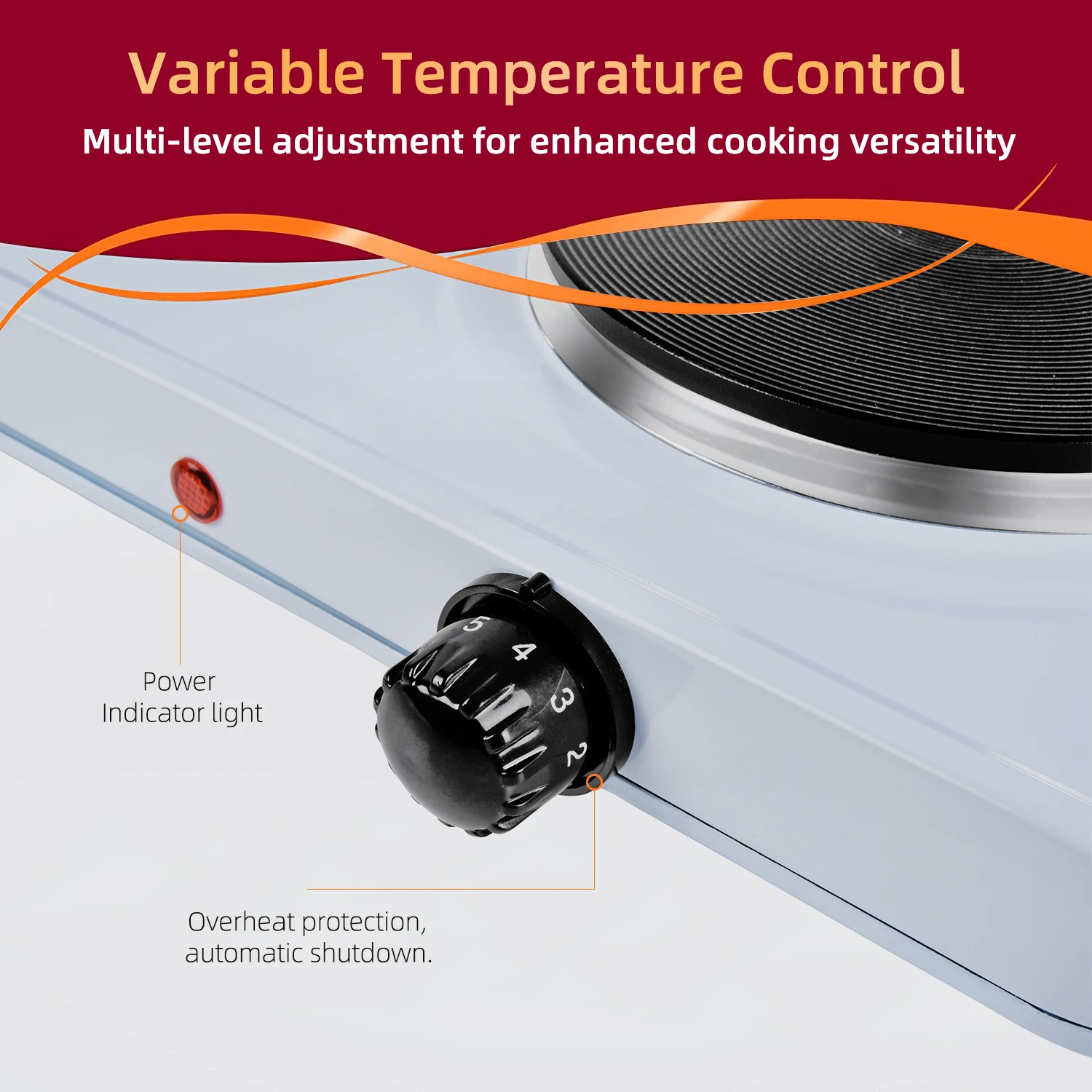 Kitchen Table Top Cooker Double Spiral Switch Electric Hot Plate Coffee Stove 2 Burner Cooking