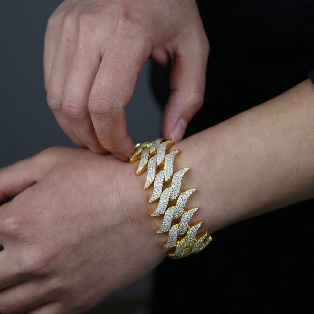 Big Heavy Hip Hop Rock Men Boy Jewelry Micro Paved 5A CZ Cubic Zirconia 30MM Spike Cuban Link Chain Bracelet