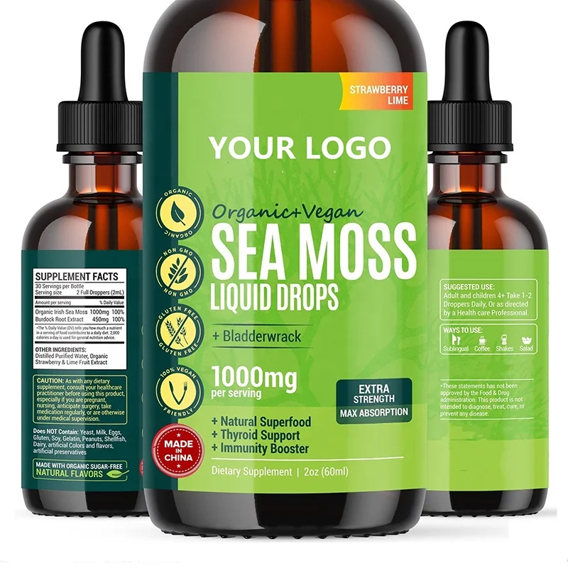 
Organic Sea Moss Liquid Drops Irish Sea Moss Raw Organic Tincture for Immunity Thyroid Digestive & Joint Support 2 fl oz 