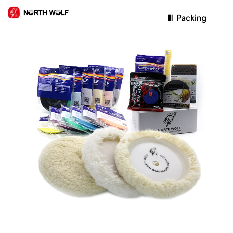 North Wolf Professional Single Sided Lambs 8 inch Wool Buffing Pads Genuine Car Detailing Wool Polishing Pad