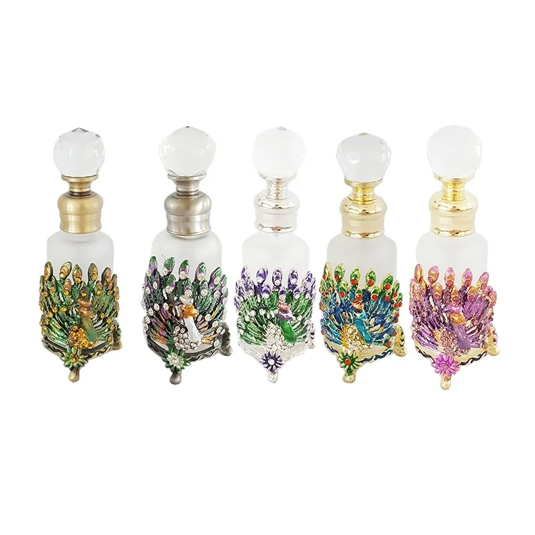 12ml Arabian Patented Peacock Metal Perfume Bottles Essential 0il Attar Glass Refillable Bottle Factory Outlet#81078