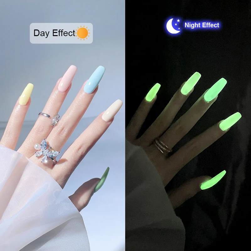 Wholesale Private Label Fluorescent Topcoat 15ml Soak Off Luminous Uv Glow In The Dark Top Coat Nail Gel Polish