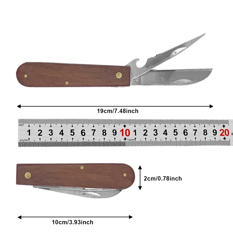 Custom Double Blade Gardening grafting Knife Wooden Handle Cutter Knife Budding Agriculture Folding Knife