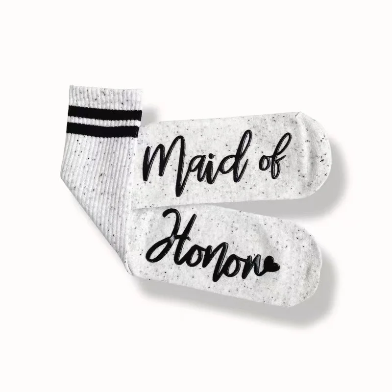 Ins Amazon Wedding party socks fashion ODM custom Cotton maid of honour socks brides bridesmaids best man crew socks