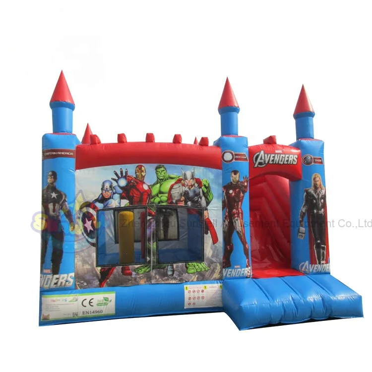 Avenge r theme inflatable jumping castle moonwalk with slide combo for sale