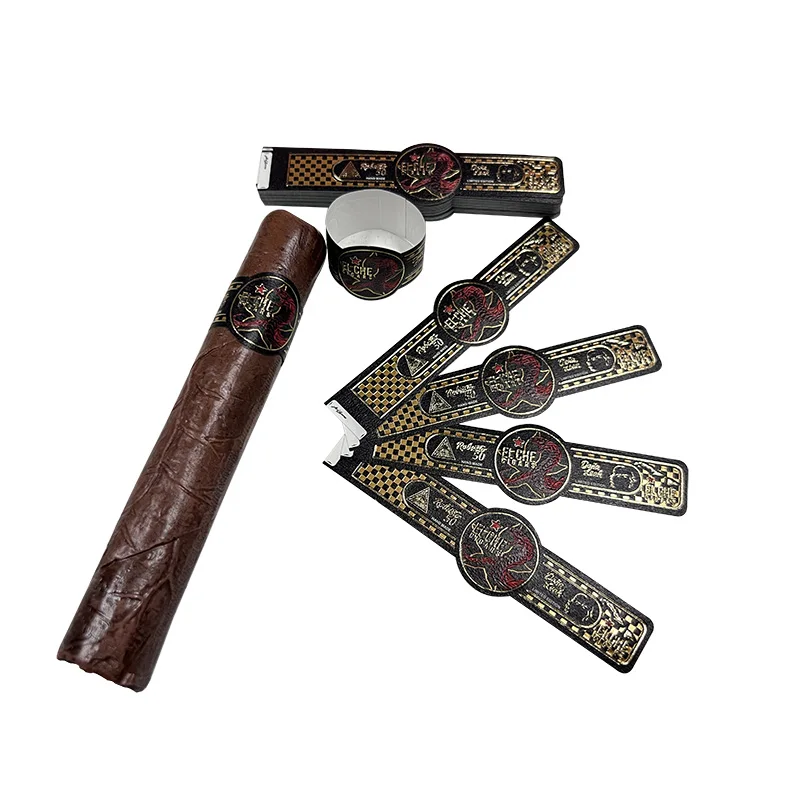 High Quality Custom Cigar Band Labels Hammered Ring Sticker with Embossing Made from Vinyl and PVC