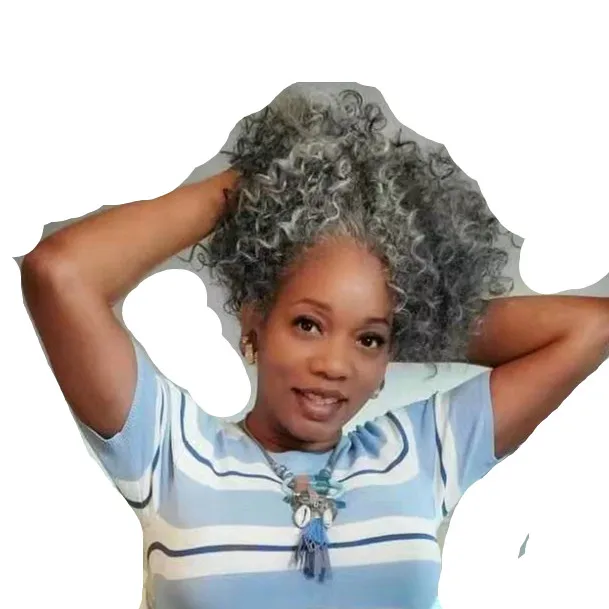 100% Natural virgin hair silk soft brazilian hair extension grey human hair weaving ponytail 120g free shipping