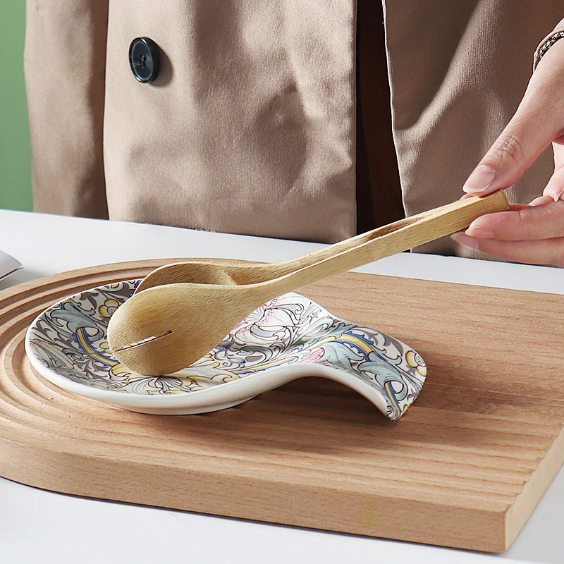 Custom Kitchen Counter Cooking Spoon Rest Ladle Utensil Holder Ceramic Spoon Holder for Stove Top