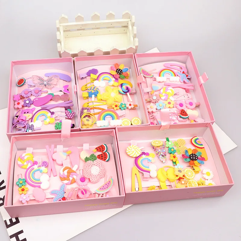 New style girl accessories kids lovely hair clips and hair ties gift box fashion Kids hair  Accessories Set