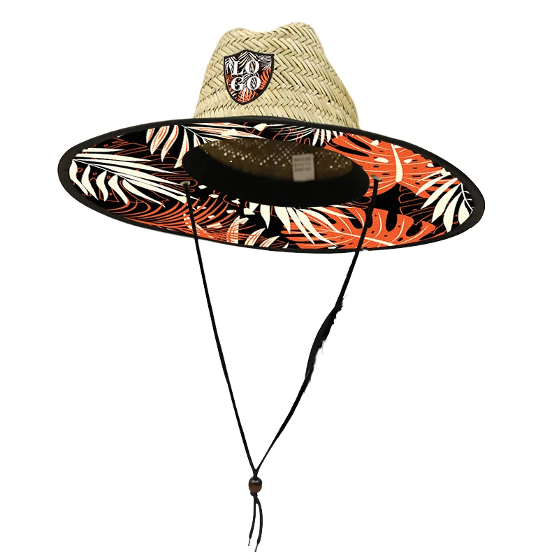Lifeguard Straw Hat High Quality Summer Outdoor Beach hat Natural Grass Custom With Patch Embroidery Logo Straw Hat