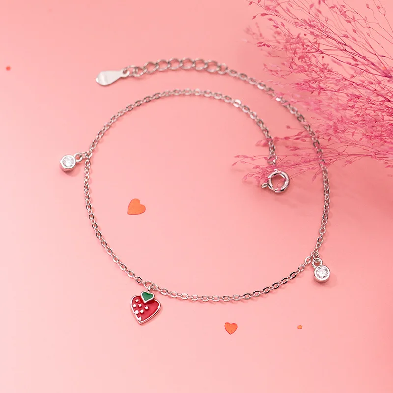  Bijoux Wholesale 925 Sterling Silver Coin Red Heart Zircon Wedding Anklets Women