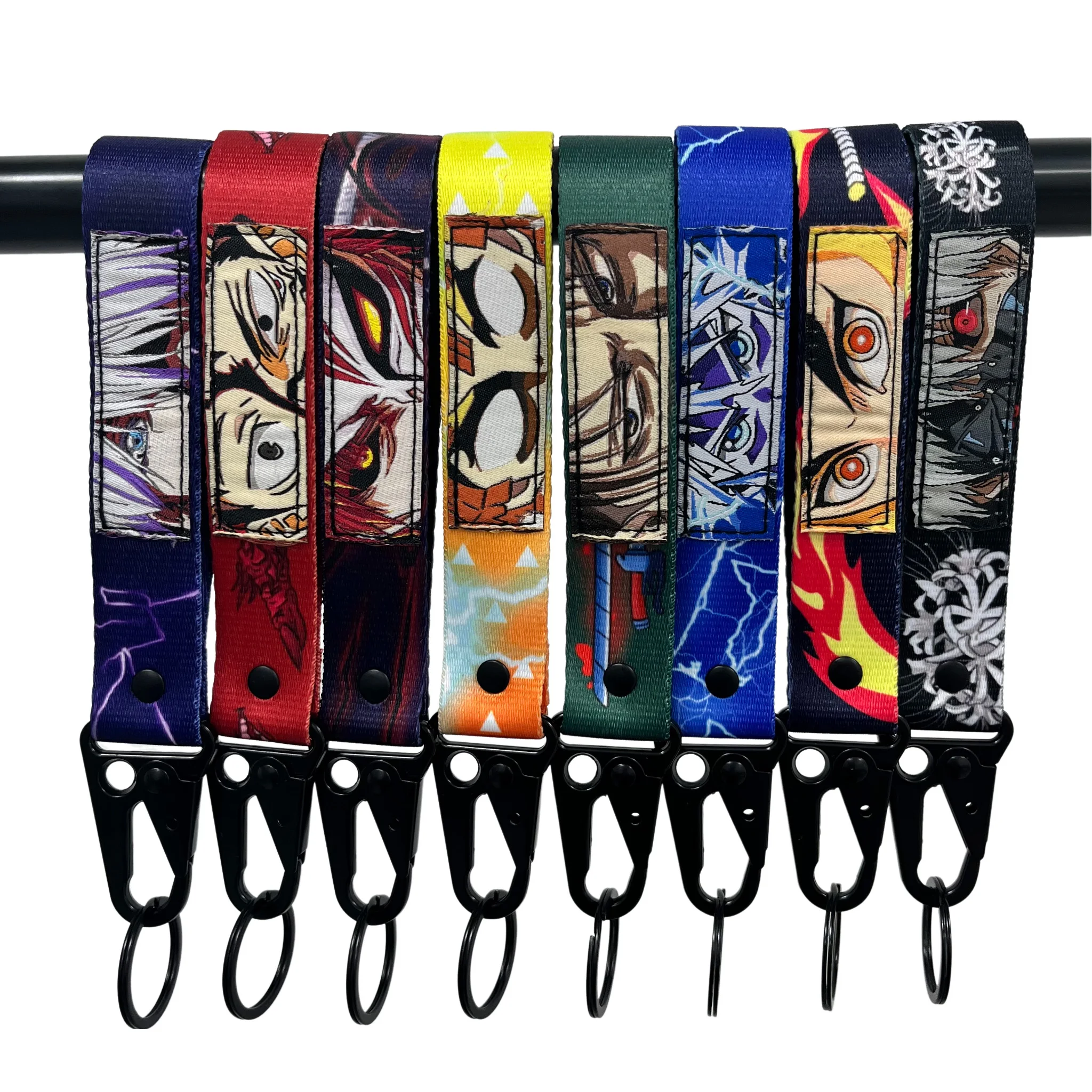 Factory Wholesale Anime Keychain With Short Lanyards Eagle Hook Keychain Carabiner Short Nylon Strap Demon Slayer Car Key chain