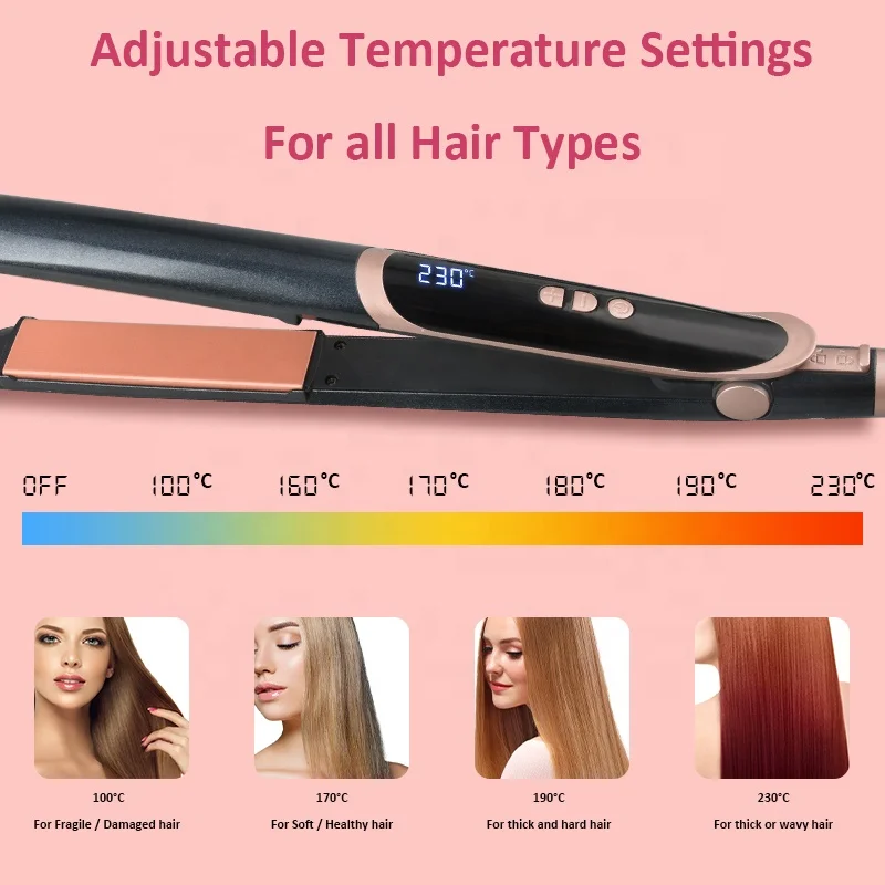 Electric ceramic professional led display dual use travel salon professional flat iron hair straightener comb