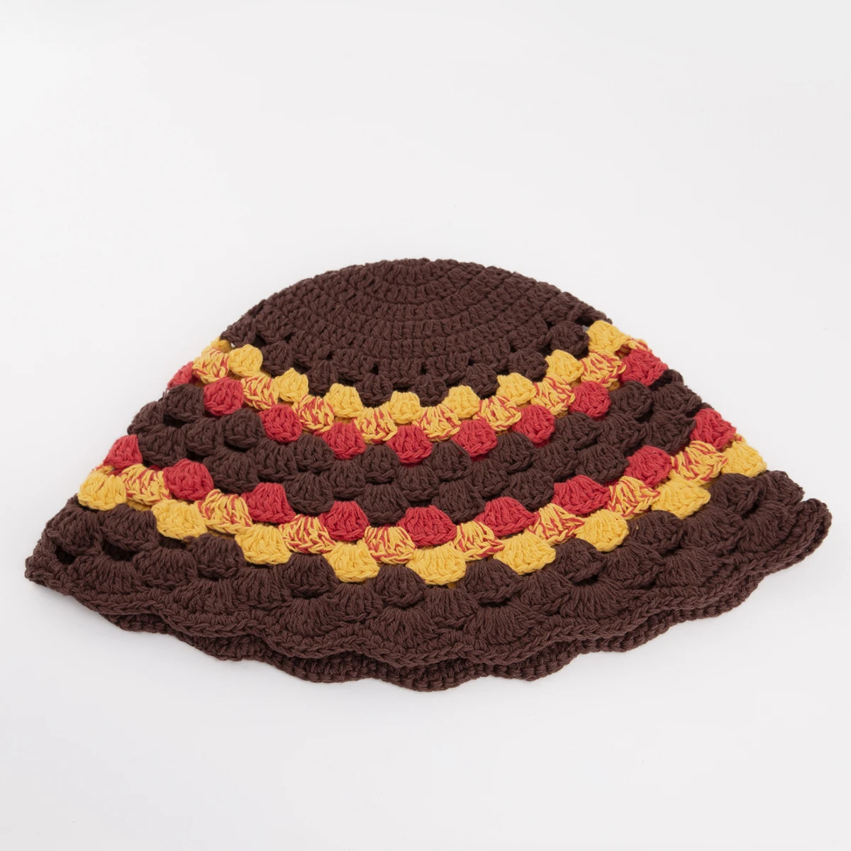 Hand made crochet bucket hat hollow wool hat contrast knitted basin hat