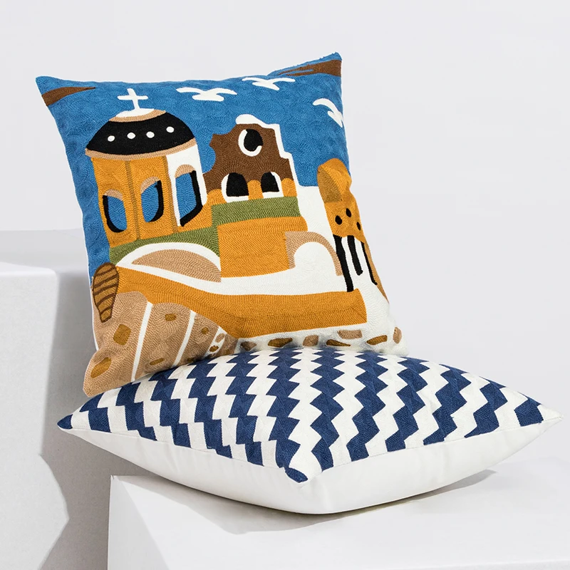 New arrival Mediterranean sea elements cushion covers lighthouse sea birds embroidery throw pillow case 45*45 cm home decor DZH