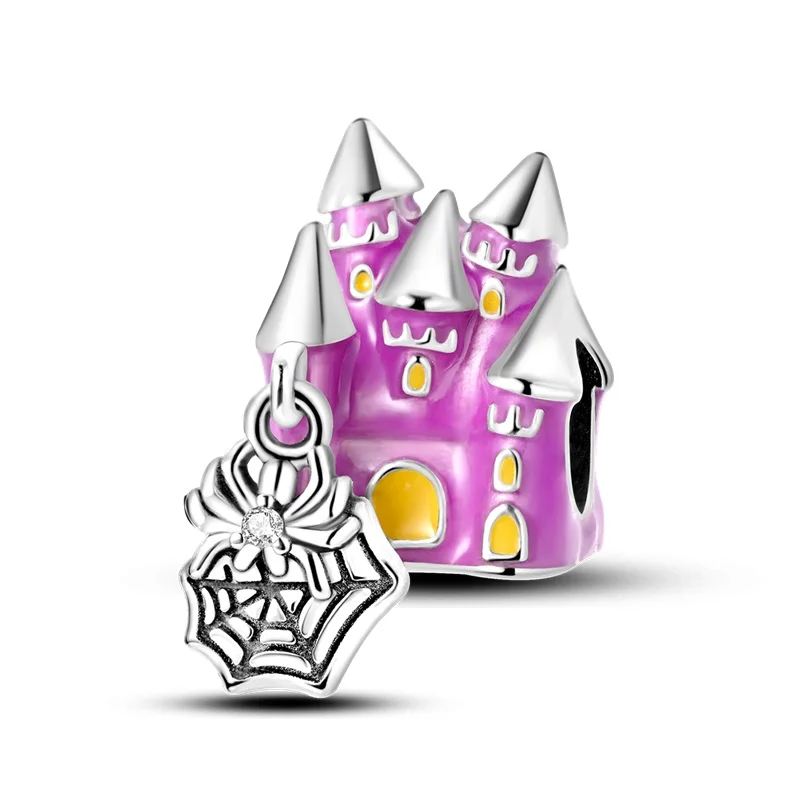 New 925 Sterling Silver Charms Fit Original DIY Bracelet Egypt Pyramid Castle Spider Web Travel Camera Purple Beads Fine Jewelry