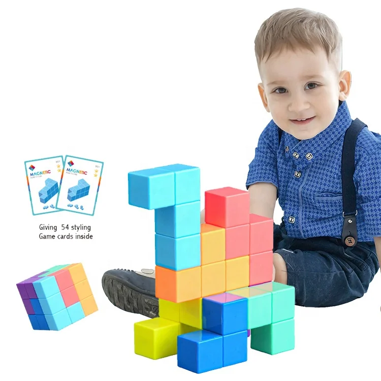 Hot selling  toys magnetic cube set multi--colors DIY building blocks educational learning magnetic gifts toys for kids