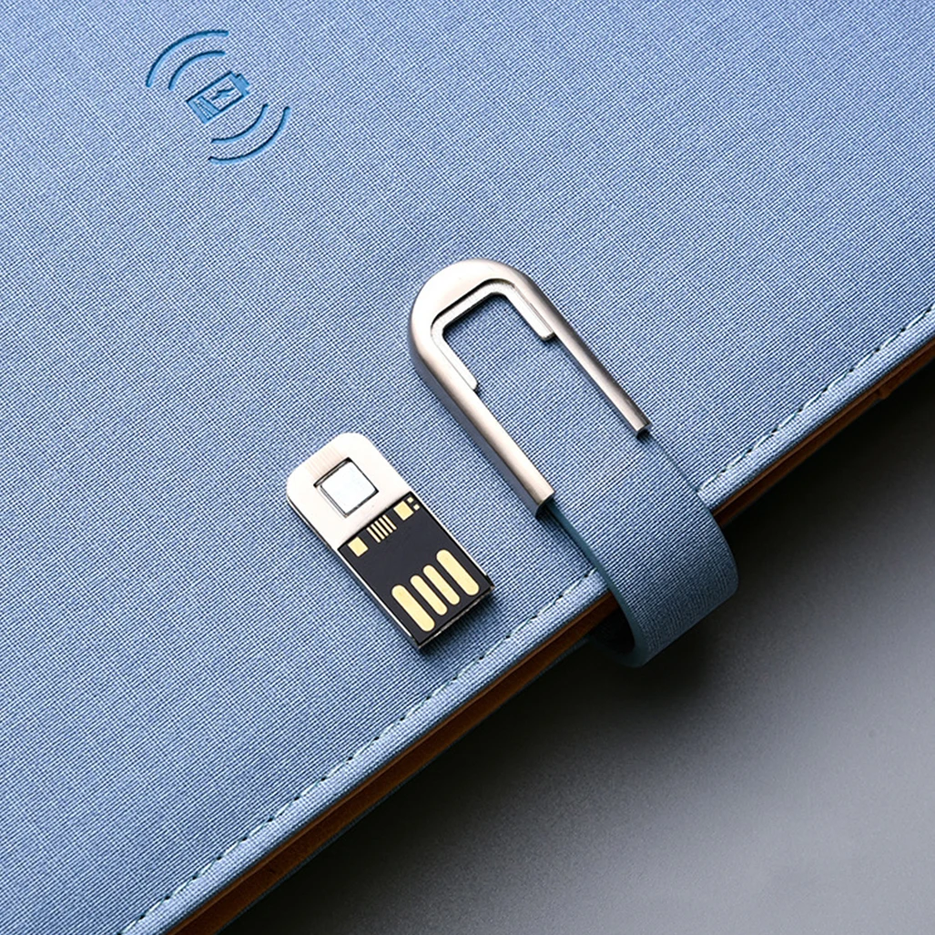 Shenzhen Custom Logo Loose Leaf Diary,8000mah 16g USB A5 Leather Multifunctional Power Bank With Wireless Charging Notebook