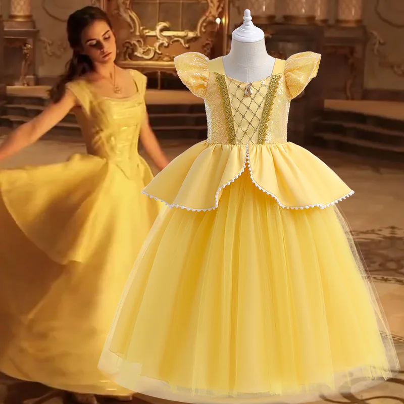 Cosplay Belle Princess Dress From Beauty the Beast for Girls Puffy Sleeve Dress Casual Style Adults Halloween Christmas Costumes