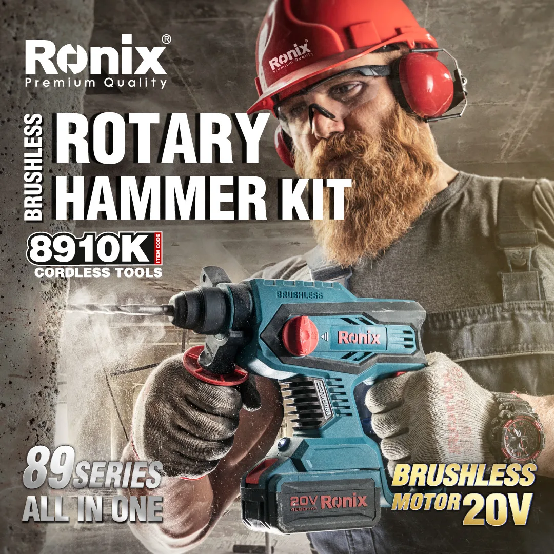 RONIX 8910K 20V комплект бесщеточного роторного молотка 22 мм SDS Plus 2.2J Высокоэффективная мощная аккумуляторная ударная дрель