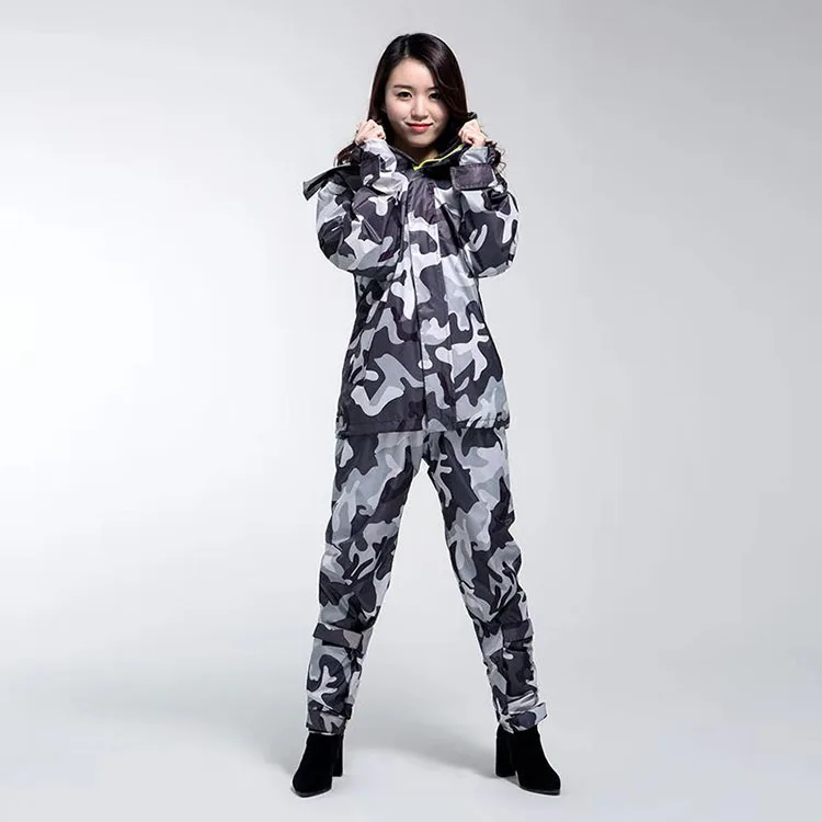 Factory direct reusable adult split camouflage rainproof raincoat