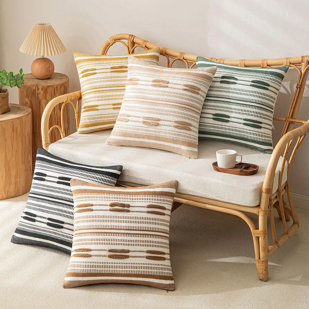 Luxury Boho Striped Throw Pillow Cover 3d Knitted Jacquard Cotton Thread Cushion Cover