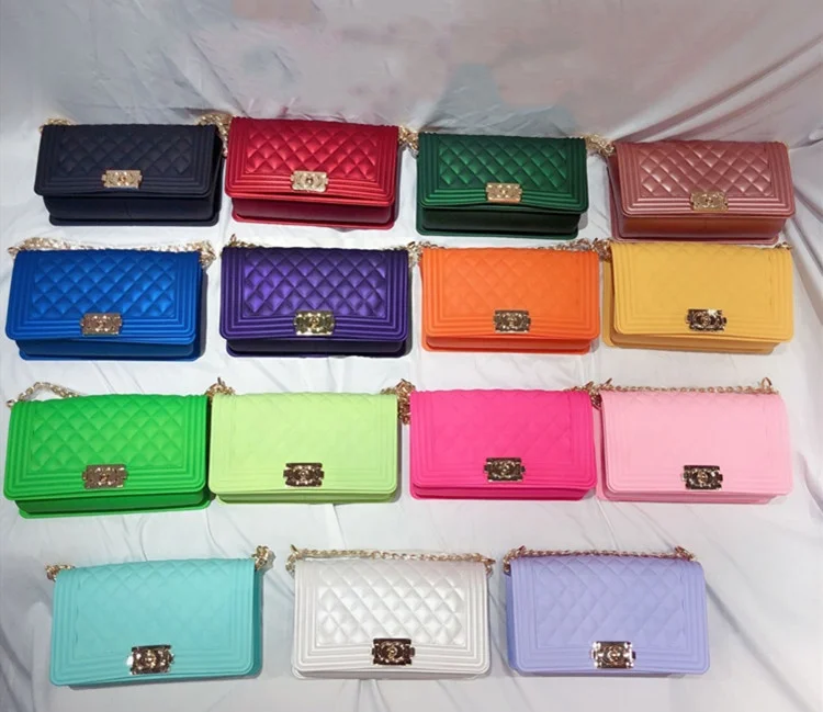 
2021 New Fashion Women Ladies Jelly Chain Bag Women Rainbow Pvc Bag Shoulder Bag Handbag 