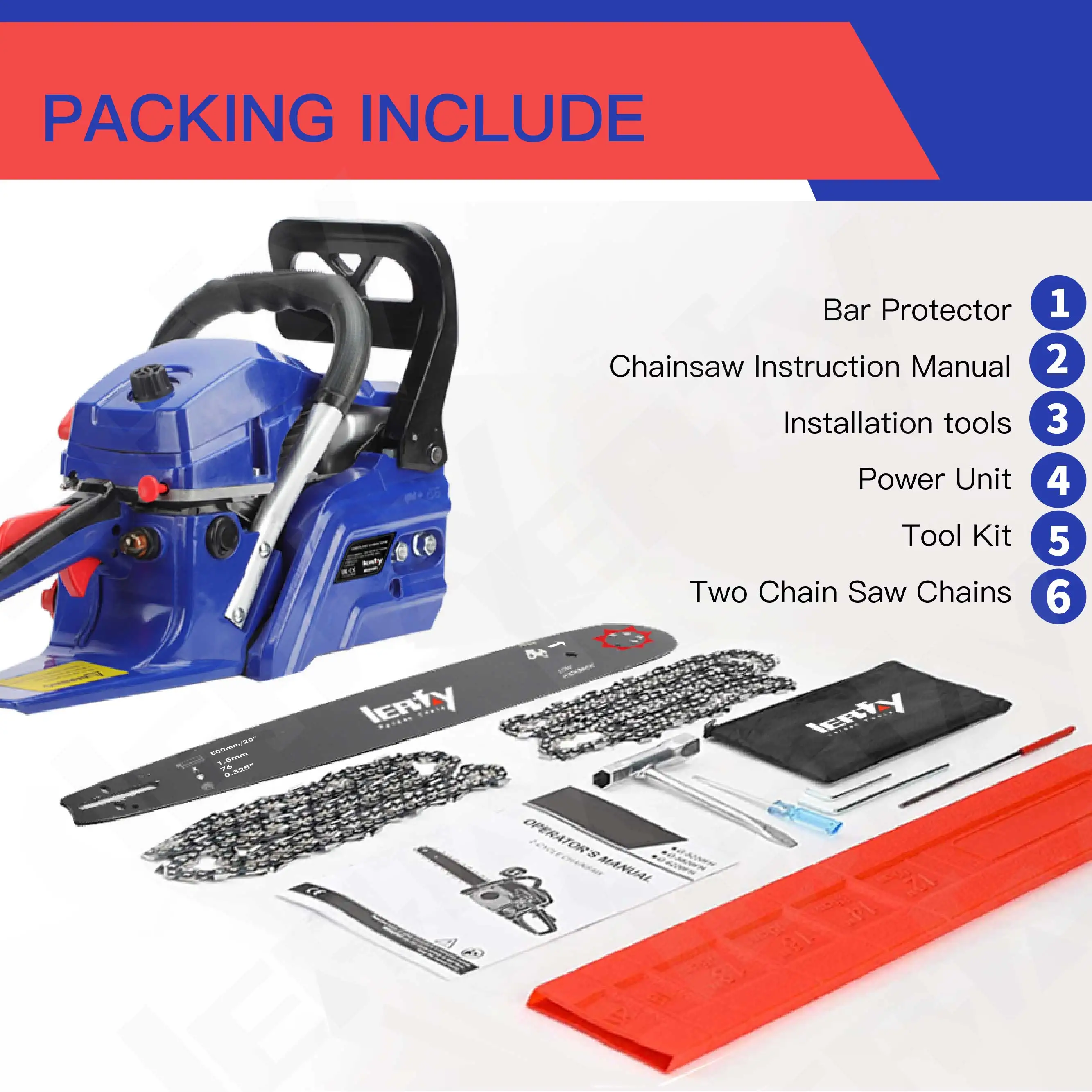 52CC 20' Wood Cutting Chain Saw 1900W 2 Stroke Gasoline Chainsaw Chinese Chainsaw