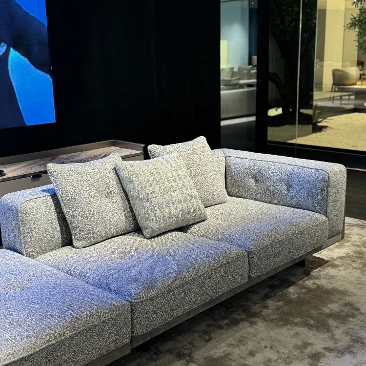 Italian New Minimalist Design Dylan Extendable Sectional Sofa Set Cotton Linen Fabric Foshan Furniture Brand