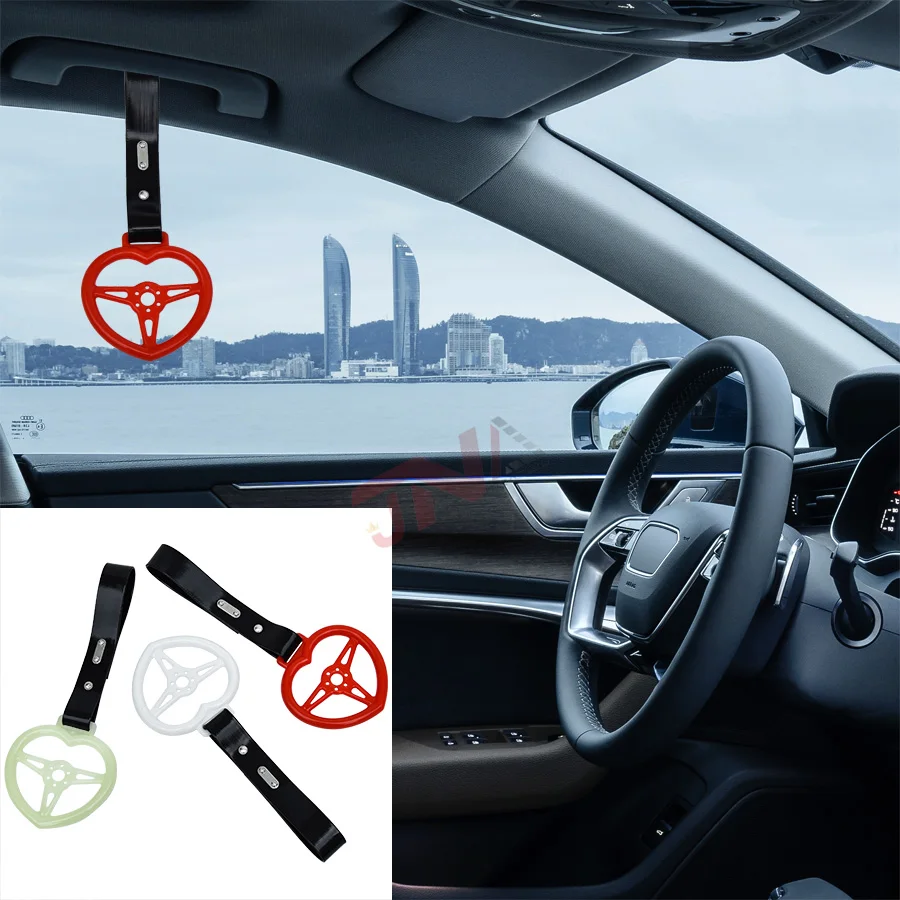 Car Accessories Interior JDM Tsurikawa Ring Pink/Black Heart Hand Handle Strap Universal