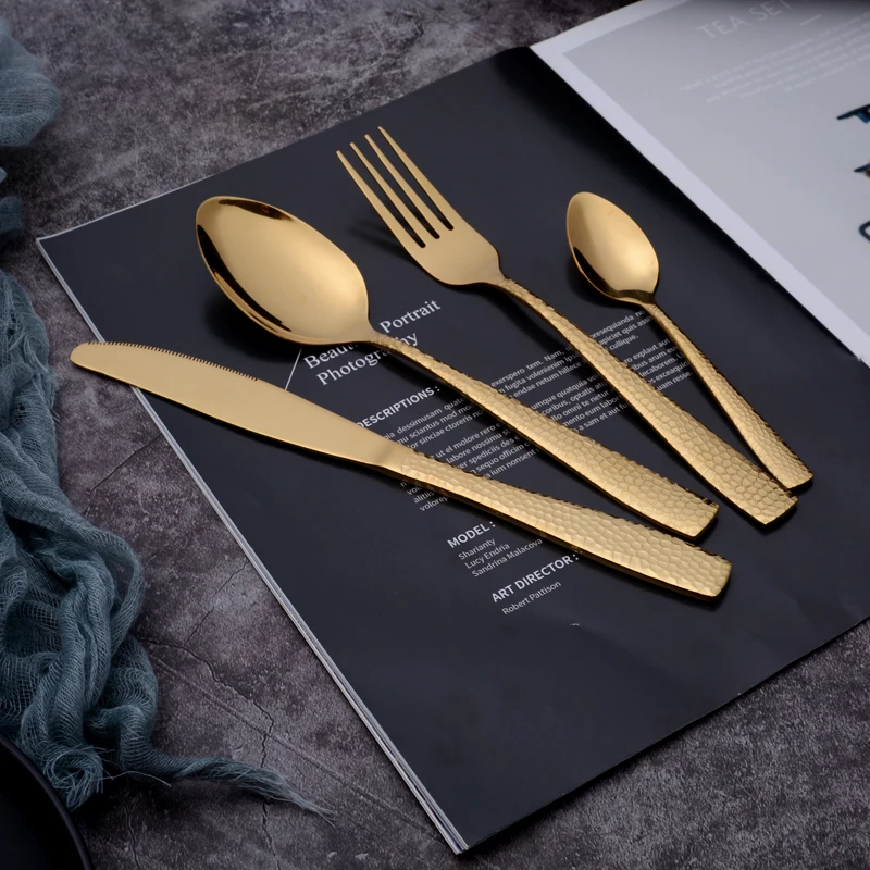 24 PCS Cubiertos Dorados Bestek Goud Mirror Polished Gold Silverware Cutlery for Wedding