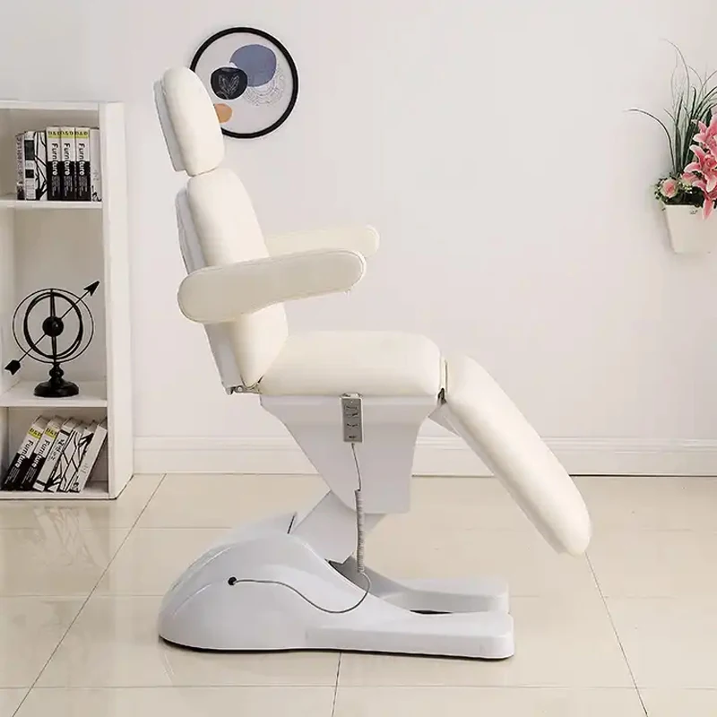 Heavy Duty Mobile Electric Facial Bed Disassembled Armrest Adjustable Height White Treatment Bed With 3 Motor